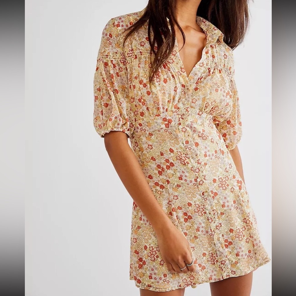 Free People Dress Womens XS Revolve Bonnie Floral Button Retro Sheer Tea Combo - Picture 2 of 11